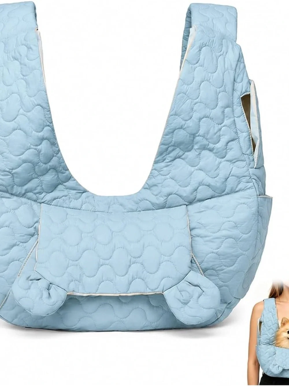 Quilted Front Pet Carrier Slings Bag for Small Dogs & Cats – Pastel Blue